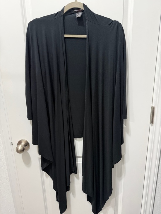 New York & Company Sweaters - New York & Company Stretch Black Draped Open Front Cardigan